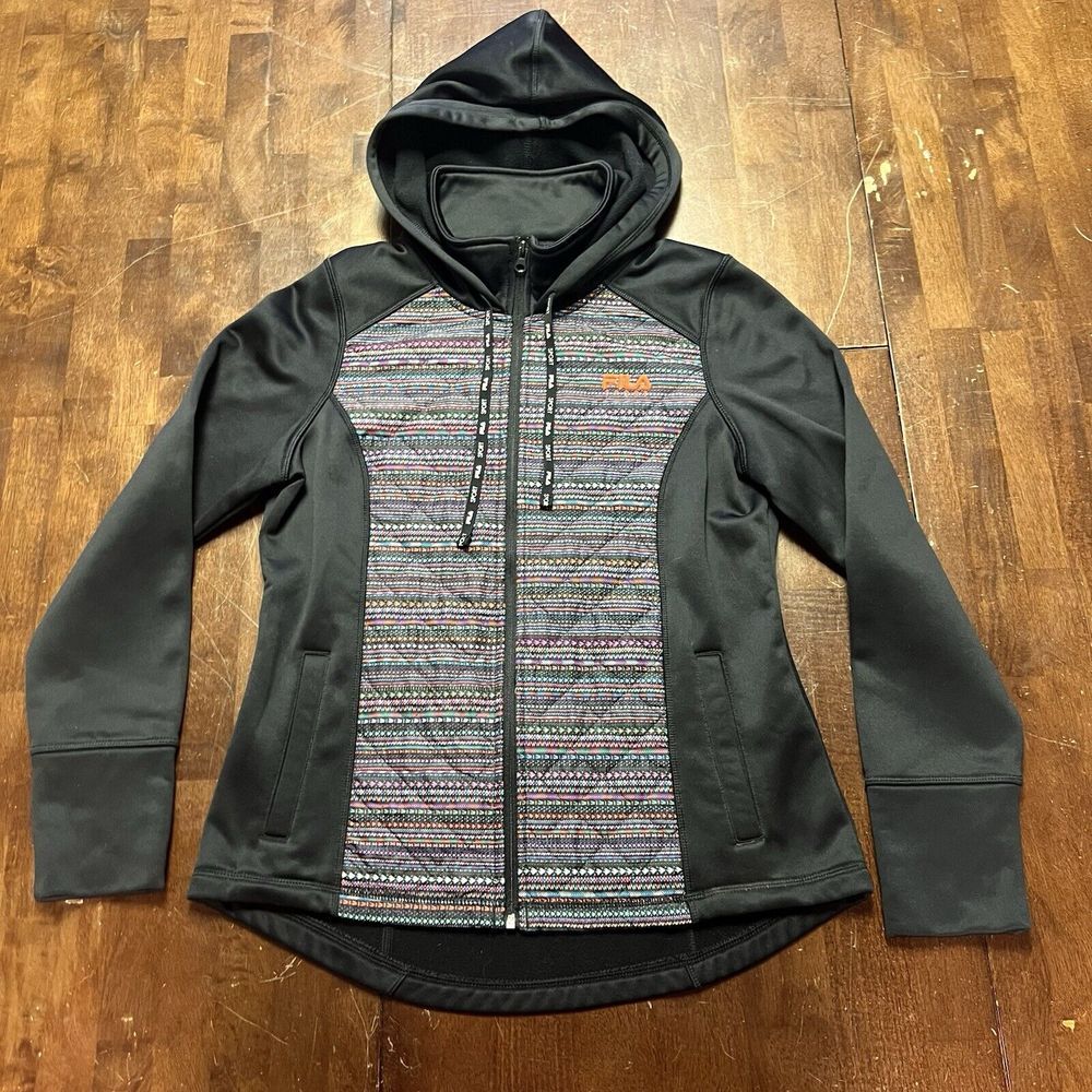 Fila Sport Black & Multicolored Aztec Jacket / Hoodie Size Medium Women - Picture 2 of 10